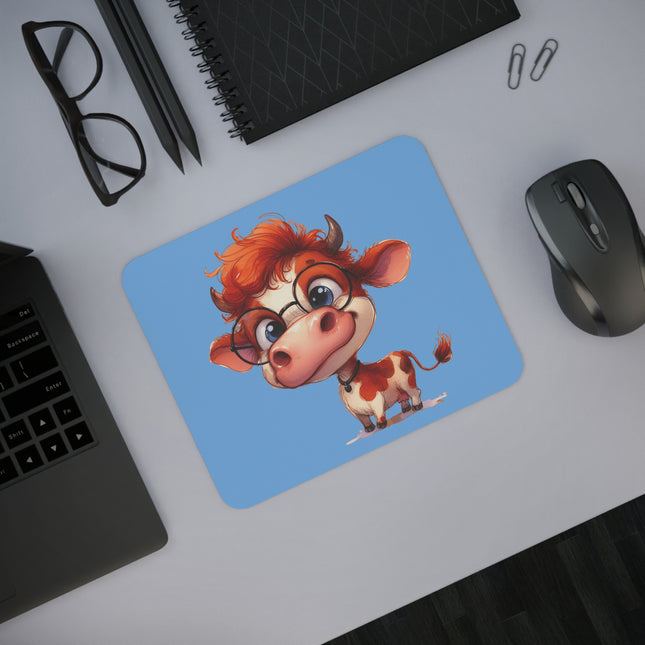 WhimsyWonder Desk Mouse Pad: Personalized Charm for Your Workspace - Cute Cow in Glasses